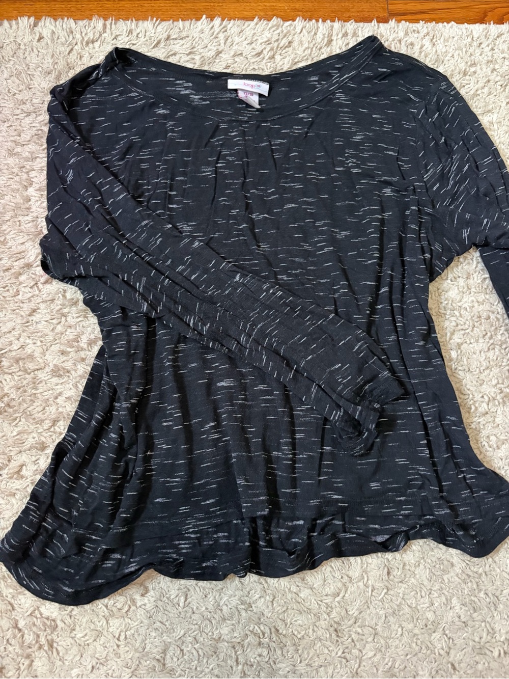 Black Marled Long-Sleeve Scoop Neck Women's Top